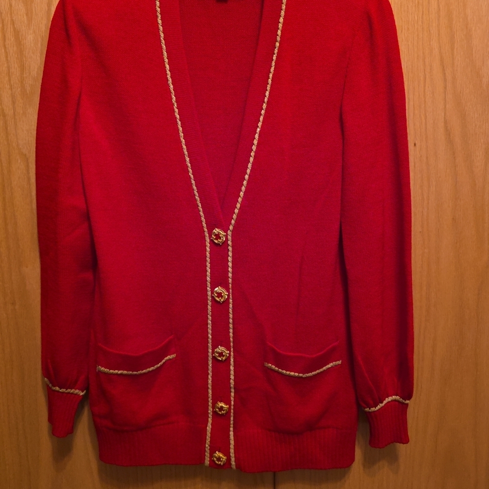 St. John Red Knit with Gold Accents Sz P See Measurements Very Good Condition
